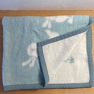 Vtg Carters Crib Baby Blanket Blue w Ducks Ducklings & Mama Soft Lovey 28” x 36”
